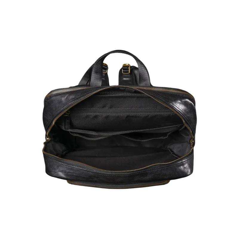 LARTIGENT Top Grain Cow Leather Backpack Men's Black-4