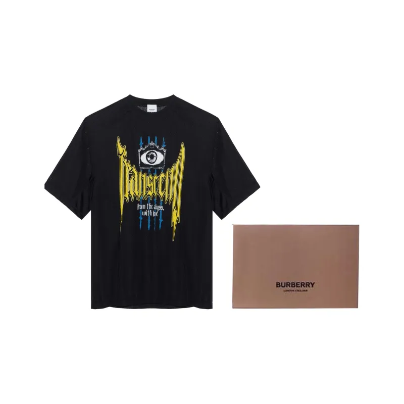 Burberry Slogan Print Perforated T Shirt-4