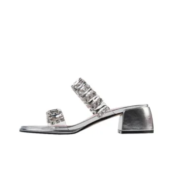LXVB Rubber Sole Slip Resistant Slide Slippers Women's Silver