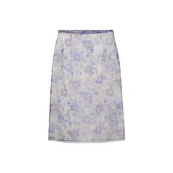 PRADA High Waist Floral Printed Sheer Pencil Skirt