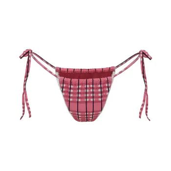 PRINCESS POLLY JENNER TIE SIDE RUCHED BIKINI BOTTOM Swimming Shorts Women's Pink Check/Pink Plaid