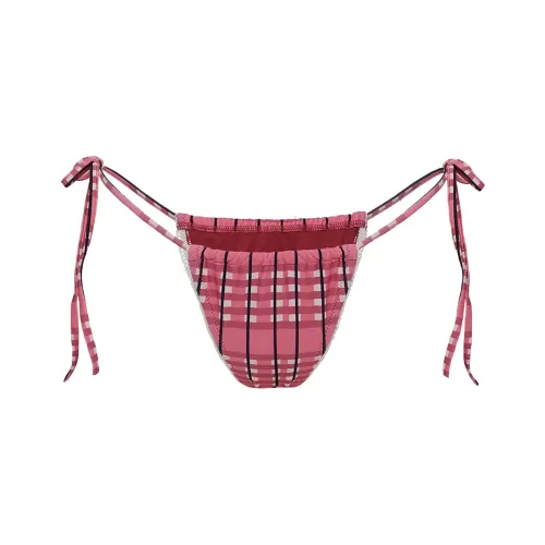 PRINCESS POLLY JENNER TIE SIDE RUCHED BIKINI BOTTOM Swimming Shorts Women's Pink Check/Pink Plaid