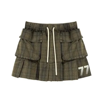 CHUU Casual Short Skirts Women's Green Plaid