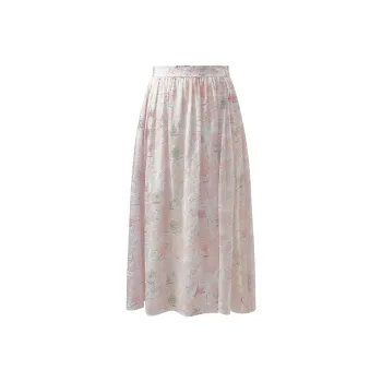 GOELIA Casual Long Skirt Women's Light Pink Hand Drawn Paris Map