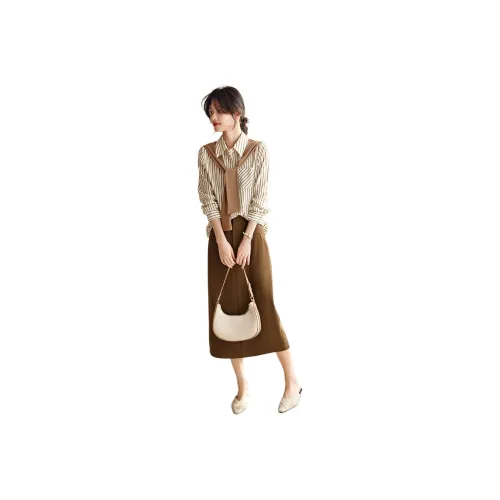 XWI Two Piece Skirt Sets Women's Coffee