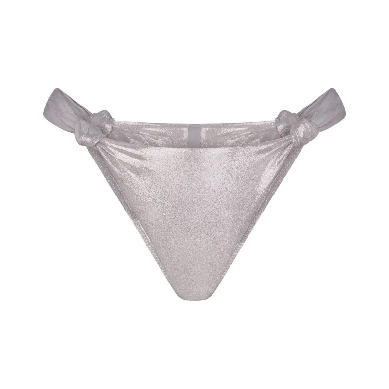 SKIMS LIQUID SHINE SWIM KNOTTED CHEEKY TANGA BOTTOM Swimming Shorts Women's SMOKE/Smoke Gray-0