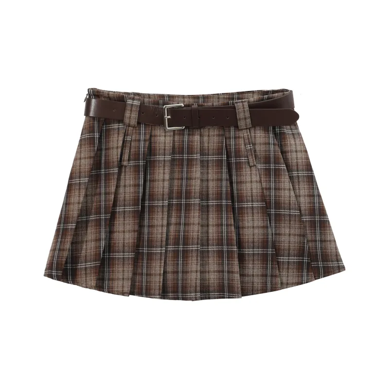 HTHK Casual Short Skirts Women's Black Plaid, Coffee Plaid-6