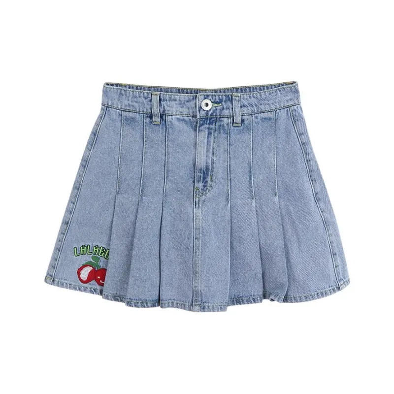 LALABOBO Denim Short Skirts Women's Medium Blue White-0