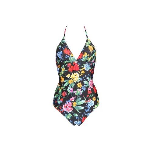Selmark One Piece Swimsuits Women's Black Base Print