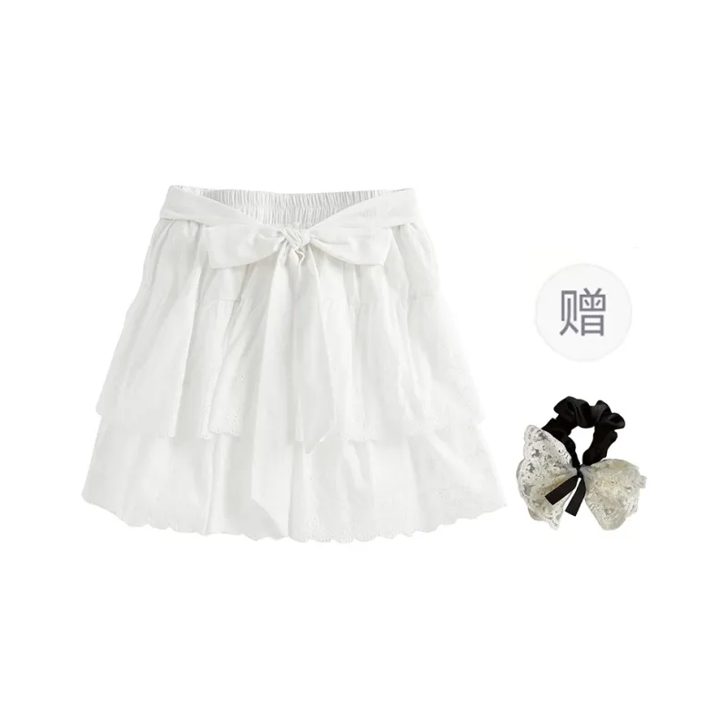 PAVEA Casual Short Skirts Women's White+Hair Tie Comes With-0