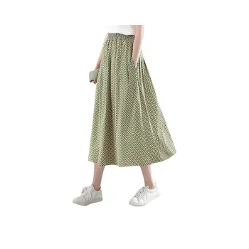 Cypress House Casual Long Skirt Women's Green Base With Beige Plaid