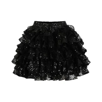 Selkie Casual Short Skirts Women's Black With Black Sequins