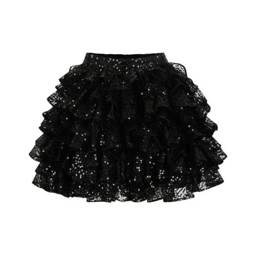 Selkie Casual Short Skirts Women's Black With Black Sequins