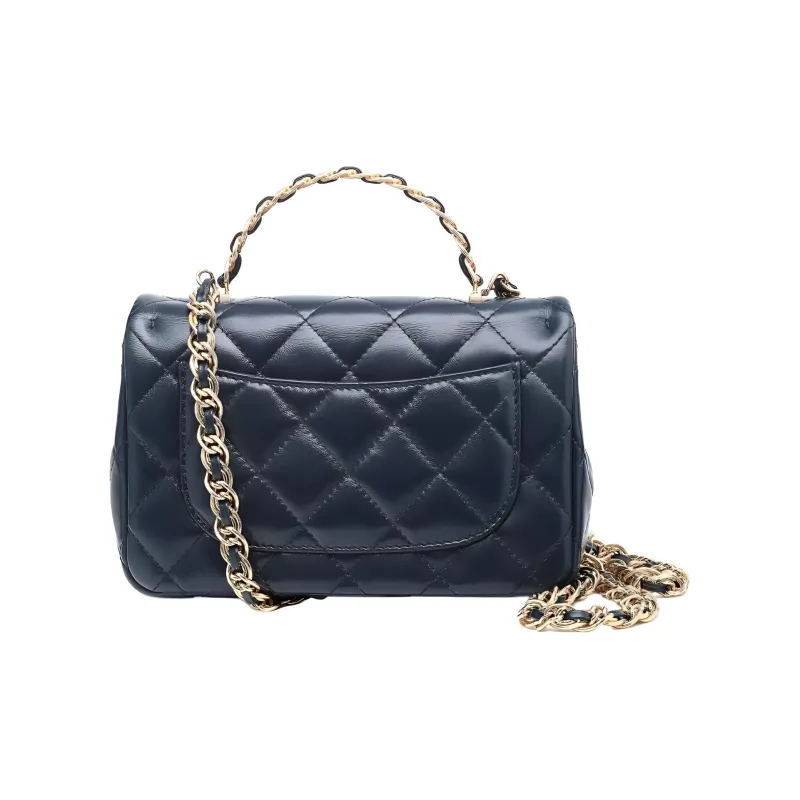 CHANEL Classic Flap CF Lambskin Handbag, Shoulder Bag, Crossbody Bag Medium Size Women's Dark Blue-3