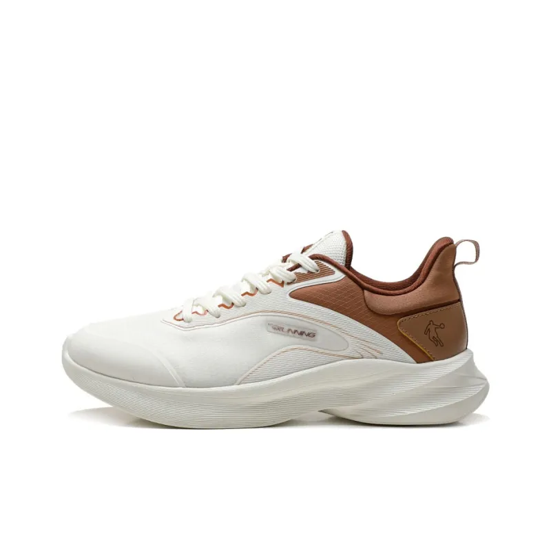 QIAODAN Cushioning, Wear Resistant Low Top Casual Running Shoes Men's White Brown-0