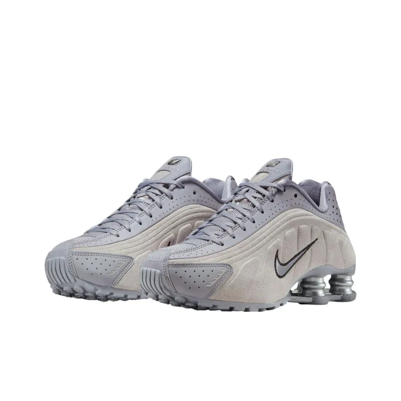 Nike Shox R4 Anti Slip Wear Resistant Low Top Running Shoes Unisex Gray Blue-2