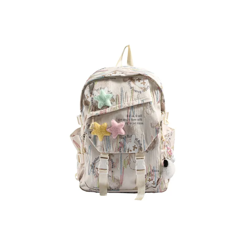 AIBAG Nylon Fabric Backpack Women's Ecru/Black/Green/Blue/Pink-0