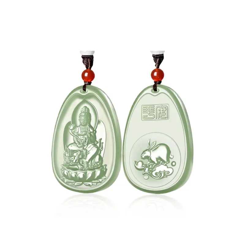 KUNYUYAO Chinese Zodiac Guardian Deity Guardian Buddha Guanyin Pendant Jade Pendant Pale Greenish White Jade Unisex-22