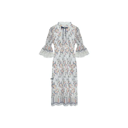 JINYE ORIENTAL Cheongsams Women's Blue With White Lettering