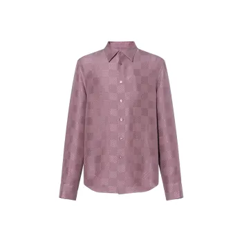 LOUIS VUITTON 1AHCGE Jacquard Damier Long Sleeved Silk Shirt