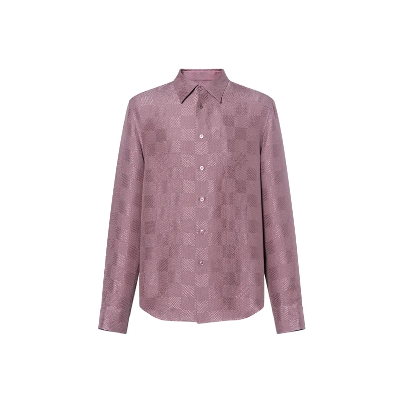 LOUIS VUITTON 1AHCGE Jacquard Damier Long Sleeved Silk Shirt-0