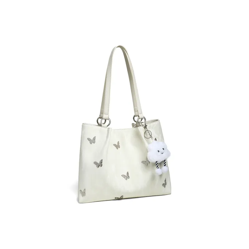 COMELY Cow Leather Tote Bag, Shopping Bag, Handbag, Shoulder Bag, Laptop Bag Regular Women's Ecru-1