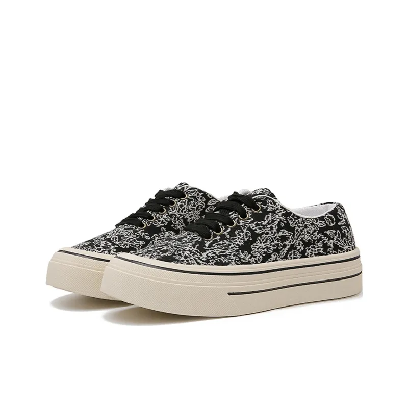 Medd Canvas Shoes Women's Low Top Black Beige/Black/Yellow-4
