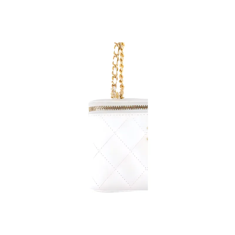 CHANEL Patent Leather Glossy Leather Box Bag, Makeup Bag, Storage Bag, Crossbody Bag, Shoulder Bag Women's White-1