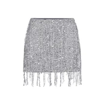 Elisabetta Franchi Sequin Embellished Fringed Tulle Mini Skirt