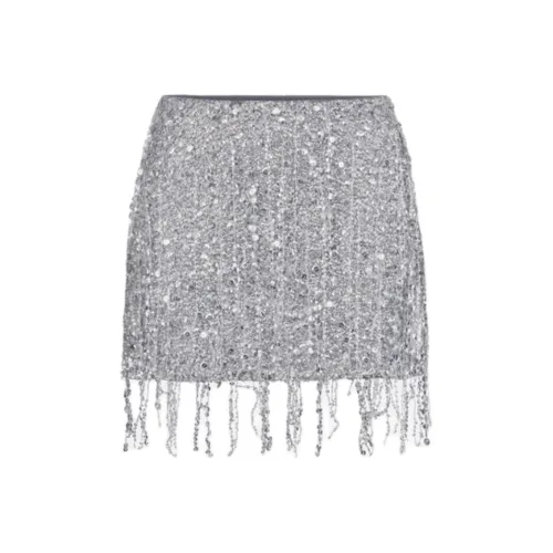 Elisabetta Franchi Sequin Embellished Fringed Tulle Mini Skirt