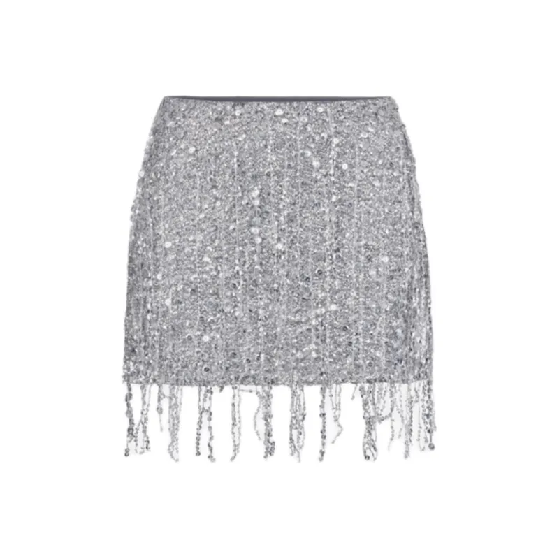 Elisabetta Franchi Sequin Embellished Fringed Tulle Mini Skirt-0