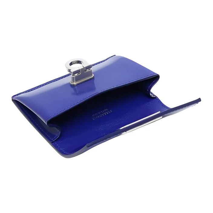 FERRAGAMO Smooth Calf Leather Card Holder Women's Blue-4