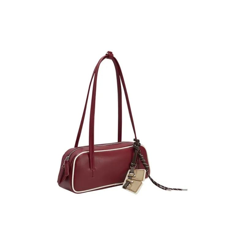 URBAN REVIVO Artificial Leather Boston Bag, Shoulder Bag Medium Size Women's Total Crimson/Royal Blue-1