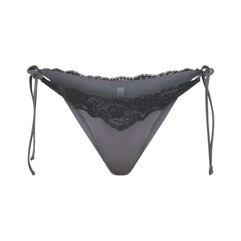 SKIMS LACE SWIM TIE BIKINI BOTTOM Swimming Shorts Women's GUNMETAL/Bronze-0