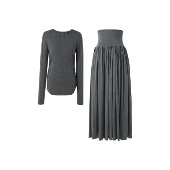 3COLOUR Two Piece Skirt Sets Women's Clothing Sets Deep Gray Top+Skirt