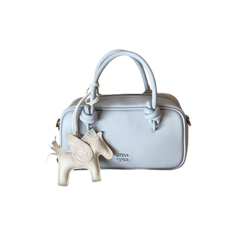 PAYOT Microfiber Synthetic Leather Boston Bag, Shoulder Bag, Crossbody Bag, Handbag Women's Light Yellow/Light Blue-5