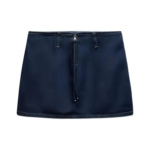 ZARA Denim Short Skirts Women's Deep Indigo Cyan