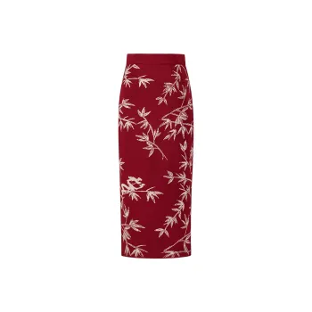 Cypress House Casual Long Skirt Women's Red Base With Ginkgo Leaf Print