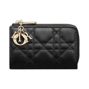 DIOR Lady Dior Lambskin Key Pouch Women's Black
