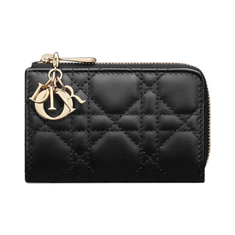 DIOR Lady Dior Lambskin Key Pouch Women's Black-0