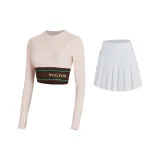 Clay Pink (with Pads)+Pure White Pleated Skirt