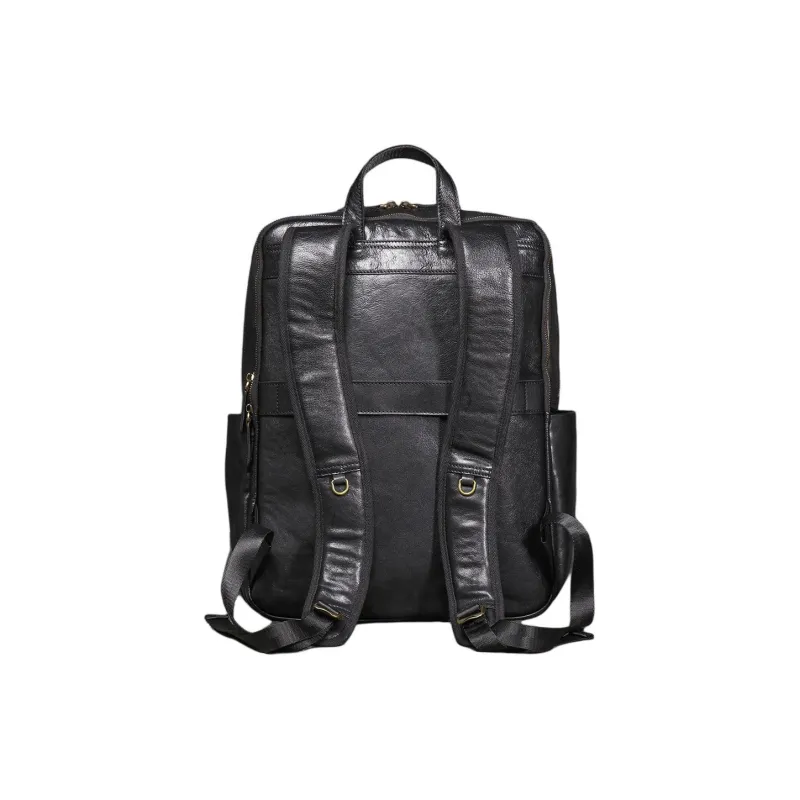 LARTIGENT Top Grain Cow Leather Backpack Men's Black-2