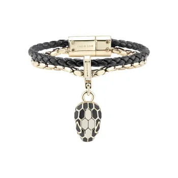 BVLGARI Metal Calf Leather Bangles Women's Black