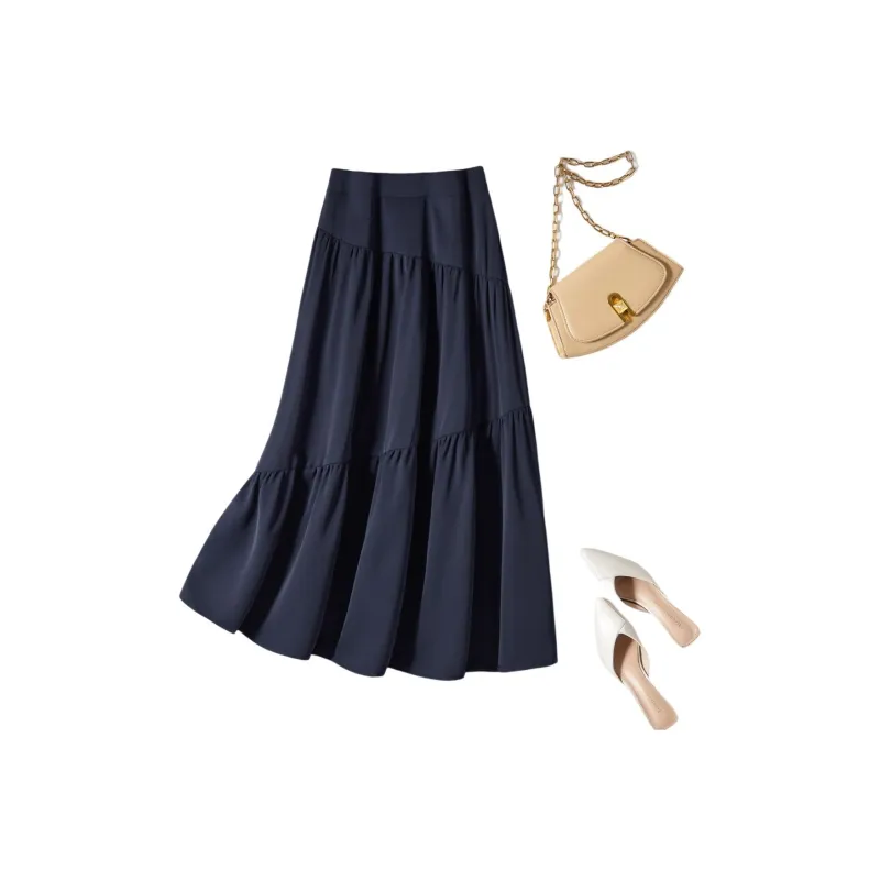 IHIMI Casual Long Skirt Women's Navy Blue-0