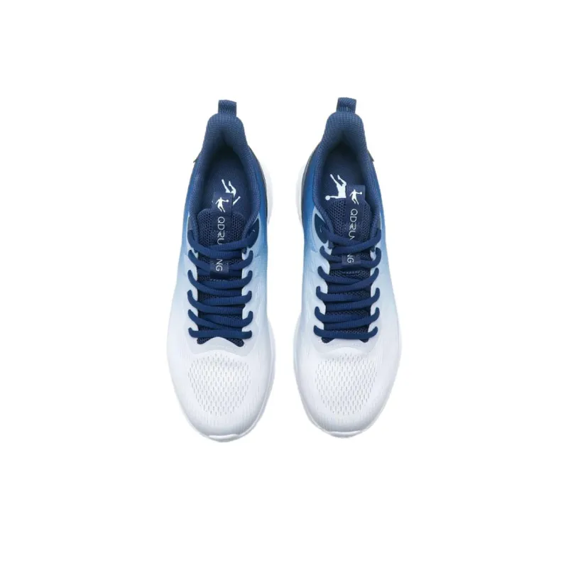 QIAODAN Anti Slip Wear Resistant Low Top Running Shoes Men's White Blue-3