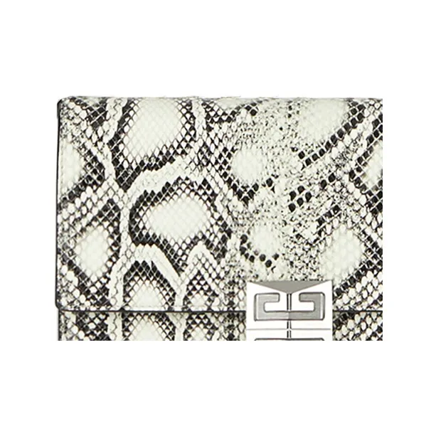 Givenchy 4G Snakeskin Print Sheepskin Leather Composite Shoulder Bag, Crossbody Bag Small Size Women's Black White-4