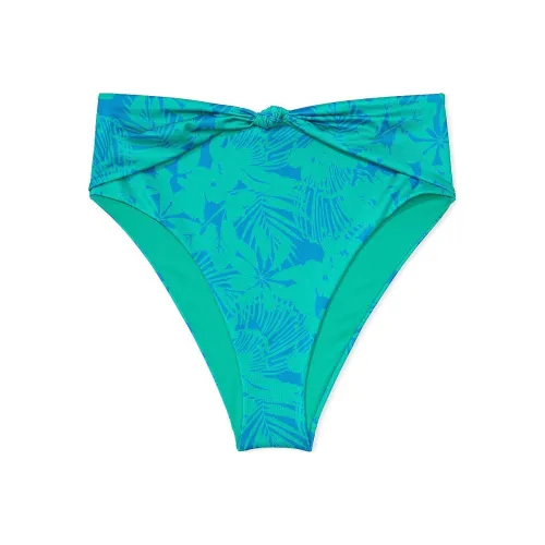 Victoria's Secret Knotted High-Waist Cheeky Bikini Bottom/ BP Swimming Shorts Women's Blue Brown Palm
