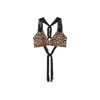 Victoria's Secret VS Archives Swim Macrame Fringe Bralette Bikini Top / L Bikini Women's Leopard Print