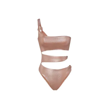 SKIMS LIQUID SHINE SWIM KNOTTED ONE SHOULDER MONOKINI One-piece Swimsuit Women's Cinnamon