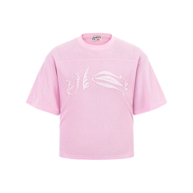 MOONWAV American Knitted Fabric Mesh Short Sleeved T Shirts Jersey Unisex-0